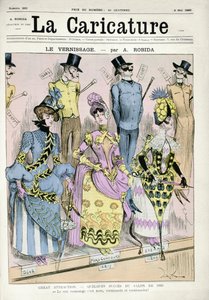 「ニス塗りの日」、雑誌「ラカリカチュア」の表紙イラスト、1885年5月9日（カラー彫刻） 作： Albert Robida